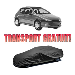 Husa tip prelata auto PEUGEOT 206 Hatchback (2A/C) din 1998-2012, Culoare Negru, material textil impermeabil, rezistanta la intemperii praf UV, CARPASSION Husa Protectie, 4 Stickere auto cu PEUGEOT