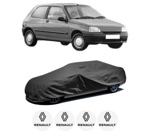 Husa tip prelata auto RENAULT CLIO II Hatchback Van (SB0/1/2_) din 1998-2010, Culoare Negru, material textil impermeabil, rezistanta la intemperii praf UV, CARPASSION Husa Protectie, 4 Stickere auto cu RENAULT - Img 2