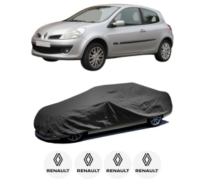 Husa tip prelata auto RENAULT CLIO III Hatchback Van (SB_, SR_) din 2005-2014, Culoare Negru, material textil impermeabil, rezistanta la intemperii praf UV, CARPASSION Husa Protectie, 4 Stickere auto cu RENAULT - Img 2
