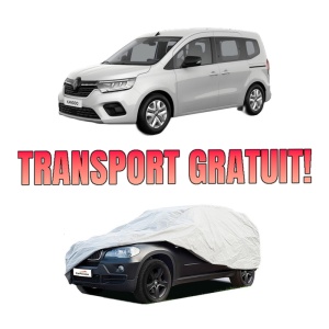 Husa tip prelata auto RENAULT KANGOO III Box Body/MPV din 2021-2022, Culoare Gri, material textil impermeabil, rezistanta la intemperii praf UV, CARPASSION Husa Protectie, 4 Stickere auto cu RENAULT