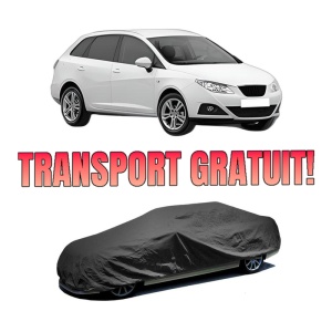 Husa tip prelata auto SEAT IBIZA IV ST (6J8, 6P8) din 2010-2016, Culoare Negru, material textil impermeabil, rezistanta la intemperii praf UV, CARPASSION Husa Protectie, 4 Stickere auto cu SEAT