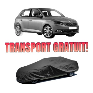 Husa tip prelata auto SKODA FABIA IV (PJ3) din 2021, Culoare Negru, material textil impermeabil, rezistanta la intemperii praf UV, CARPASSION Husa Protectie, 4 Stickere auto cu SKODA