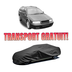 Husa tip prelata auto SKODA Octavia I Estate Van (1U5) din 2000-2010, Culoare Negru, material textil impermeabil, rezistanta la intemperii praf UV, CARPASSION Husa Protectie, 4 Stickere auto cu SKODA