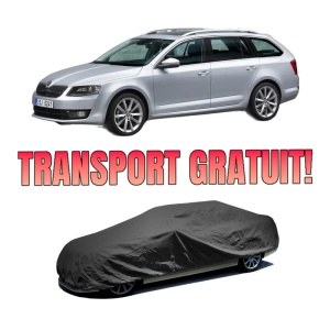 Husa tip prelata auto SKODA Octavia III Combi (5E5, 5E6) din 2012-2020, Culoare Negru, material textil impermeabil, rezistanta la intemperii praf UV, CARPASSION Husa Protectie, 4 Stickere auto cu SKODA