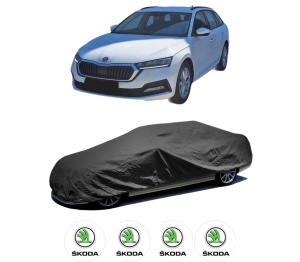 Husa tip prelata auto SKODA Octavia IV Combi (NX5, PV5) din 2019-2020, Culoare Negru, material textil impermeabil, rezistanta la intemperii praf UV, CARPASSION Husa Protectie, 4 Stickere auto cu SKODA - Img 2