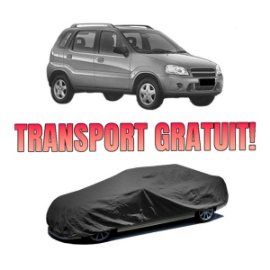 Husa tip prelata auto SUZUKI IGNIS I (FH) din 2000-2005, Culoare Negru, material textil impermeabil, rezistanta la intemperii praf UV, CARPASSION Husa Protectie, 4 Stickere auto cu SUZUKI