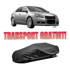 Husa tip prelata auto SUZUKI KIZASHI (FR) din 2010-2014, Culoare Negru, material textil impermeabil, rezistanta la intemperii praf UV, CARPASSION Husa Protectie, 4 Stickere auto cu SUZUKI