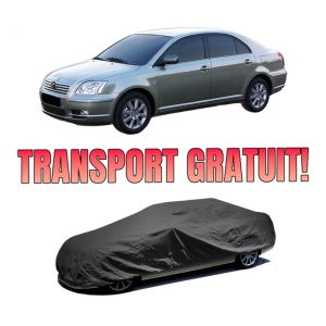 Husa tip prelata auto TOYOTA AVENSIS (_T25_) din 2003-2008, Culoare Negru, material textil impermeabil, rezistanta la intemperii praf UV, CARPASSION Husa Protectie, 4 Stickere auto cu TOYOTA
