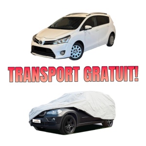 Husa tip prelata auto TOYOTA VERSO (_R2_) din 2009-2018, Culoare Gri, material textil impermeabil, rezistanta la intemperii praf UV, CARPASSION Husa Protectie, 4 Stickere auto cu TOYOTA