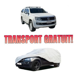 Husa tip prelata auto Volskwagen AMAROK Platform/Chassis (S1B, S6B, S7B) din 2011-2022, Culoare Gri, material textil impermeabil, rezistanta la intemperii praf UV, CARPASSION Husa Protectie, 4 Stickere auto cu Volskwagen