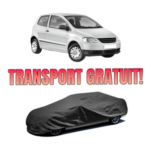 Husa tip prelata auto Volskwagen FOX Hatchback (5Z1, 5Z3, 5Z4) din 2005-2011, Culoare Negru, material textil impermeabil, rezistanta la intemperii praf UV, CARPASSION Husa Protectie, 4 Stickere auto cu Volskwagen