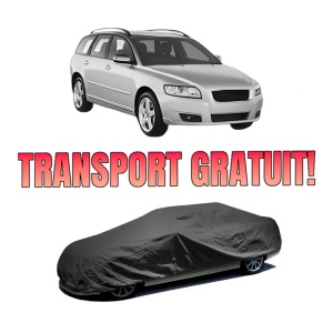 Husa tip prelata auto VOLVO V50 (545) din 2003-2012, Culoare Negru, material textil impermeabil, rezistanta la intemperii praf UV, CARPASSION Husa Protectie, 4 Stickere auto cu VOLVO