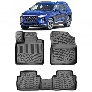 Hyundai Santa Fe IV Petrol Version 2018- Set 4 covorase auto din cauciuc tip tavita premium line 3D accesorii pentru autoturismul tau - masina v243154