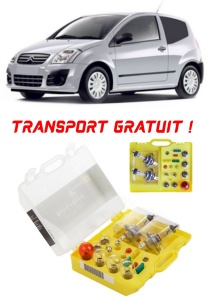 Kit trusa Set becuri H4 compatibila cu Citroën C2 din 2003 - 2009 , bec far, semnalizare , pozitie, iluminare numar, frana, plafoniera, stop frana