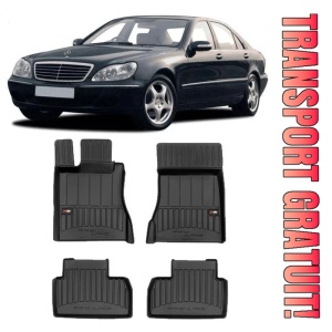 Mercedes Clasa S W220, Sedan, Din 1998 - 06.2005 , Set Covorase Auto Tip Tavita Premium 3D, din cauciuc