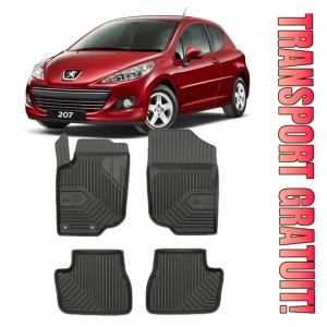 Peugeot 207 Din 2006 - 2012, Hatchback , Set Covorase Auto Tip Tavita Premium 3D, din cauciuc