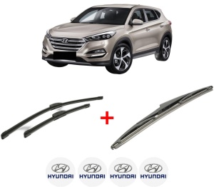 Set 3 stergatoare HYUNDAI TUCSON SUV Van (TLE) din 2015 - 2020, pentru parbriz si luneta fata si spate auto, Bosch Twin, din cauciuc siliconat rezistent, 4 Stickere Auto HYUNDAI v5165
