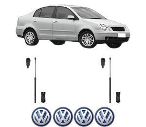Set 2 amortizoare portbagaj haion Volkswagen POLO IV Saloon (9A4, 9A2, 9N2, 9A6) din 2002-2012, 2 bucati, MAGNUM TECHNOLOGY, 4 stickere auto Volkswagen v6367