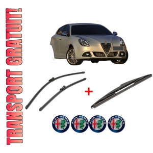 Set 3 stergatoare ALFA ROMEO GIULIETTA Hatchback Van (940_) din 2011 - 2020, pentru parbriz si luneta fata si spate auto, Valeo Silencio, din cauciuc siliconat rezistent, 4 Stickere Auto ALFA ROMEO