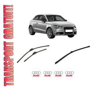 Set 3 stergatoare AUDI A1 (8X1, 8XK) din 2010-2018, pentru parbriz si luneta fata si spate auto, Bosch Aerotwin-Aerotwin, din cauciuc siliconat rezistent, 4 Stickere Auto AUDI