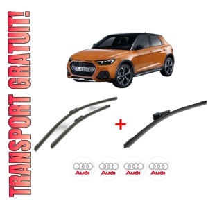Set 3 stergatoare AUDI A1 City Carver (GBH) din 2019 - 2022, pentru parbriz si luneta fata si spate auto, Bosch Aerotwin, din cauciuc siliconat rezistent, 4 Stickere Auto AUDI