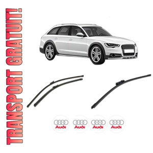 Set 3 stergatoare AUDI A6 Allroad C7 (4GH, 4GJ) din 2012-2018, pentru parbriz si luneta fata si spate auto, Bosch Aerotwin-Aerotwin, din cauciuc siliconat rezistent, 4 Stickere Auto AUDI
