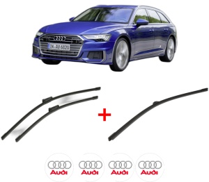 Set 3 stergatoare AUDI A6 C8 Avant (4A5) din 2018, pentru parbriz si luneta fata si spate auto, Bosch Aerotwin, din cauciuc siliconat rezistent, 4 Stickere Auto AUDI v6845