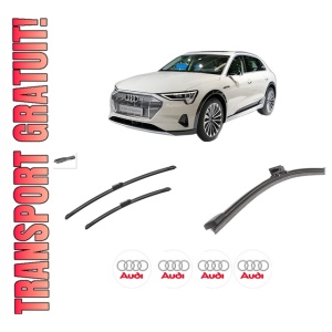 Set 3 stergatoare AUDI E-TRON (GEN) din 2018-2020, pentru parbriz si luneta fata si spate auto, Bosch Aerotwin-Aerotwin, din cauciuc siliconat rezistent, 4 Stickere Auto AUDI