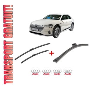 Set 3 stergatoare AUDI E-TRON (GEN) din 2018, pentru parbriz si luneta fata si spate auto, Bosch Aerotwin, din cauciuc siliconat rezistent, 4 Stickere Auto AUDI
