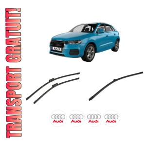 Set 3 stergatoare AUDI Q3 (F3B) din 2018-2021, pentru parbriz si luneta fata si spate auto, Bosch Aerotwin-Aerotwin, din cauciuc siliconat rezistent, 4 Stickere Auto AUDI