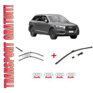 Set 3 stergatoare AUDI Q7 (4MB, 4MG, 4MQ) din 2015 - 2019, pentru parbriz si luneta fata si spate auto, Valeo HydroConnect, din cauciuc siliconat rezistent, 4 Stickere Auto AUDI