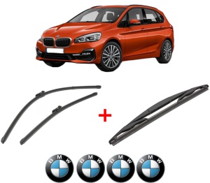 Set 3 stergatoare BMW Seria 2 Gran Tourer (F46) din 2014 - 2018, pentru parbriz si luneta fata si spate auto, Valeo Silencio, din cauciuc siliconat rezistent, 4 Stickere Auto BMW v13984