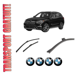 Set 3 stergatoare BMW Seria X1 (F48) din 2014-2022, pentru parbriz si luneta fata si spate auto, Bosch Aerotwin-Aerotwin, din cauciuc siliconat rezistent, 4 Stickere Auto BMW