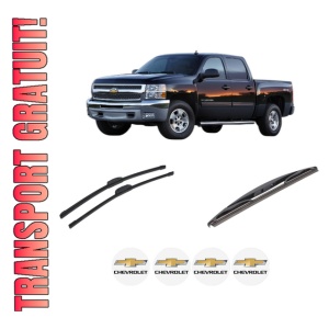 Set 3 stergatoare CHEVROLET SILVERADO 2500 HD Crew Cab Pickup din 2008-2013, pentru parbriz si luneta fata si spate auto, Bosch Twin-Aerotwin Retrofit, din cauciuc siliconat rezistent, 4 Stickere Auto CHEVROLET