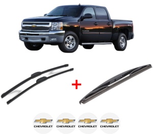 Set 3 stergatoare CHEVROLET SILVERADO 2500 HD Crew Cab Pickup din 2008 - 2013, pentru parbriz si luneta fata si spate auto, Bosch Twin, din cauciuc siliconat rezistent, 4 Stickere Auto CHEVROLET v10745