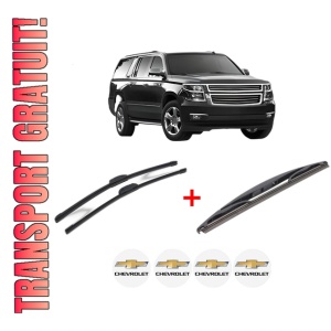 Set 3 stergatoare CHEVROLET SUBURBAN 1500 SUV din 2009 - 2014, pentru parbriz si luneta fata si spate auto, Bosch Twin, din cauciuc siliconat rezistent, 4 Stickere Auto CHEVROLET