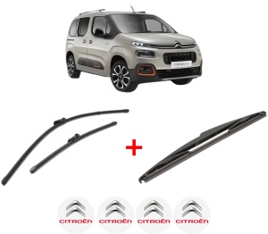 Set 3 stergatoare CITROEN BERLINGO (ER_, EC_) din 2018, pentru parbriz si luneta fata si spate auto, Valeo Silencio, din cauciuc siliconat rezistent, 4 Stickere Auto CITROEN v15664