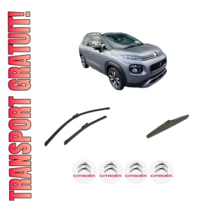 Set 3 stergatoare CITROEN C3 AIRCROSS II Van (2C_, 2R_) din 2019, pentru parbriz si luneta fata si spate auto, Bosch Twin-Aerotwin, din cauciuc siliconat rezistent, 4 Stickere Auto CITROEN