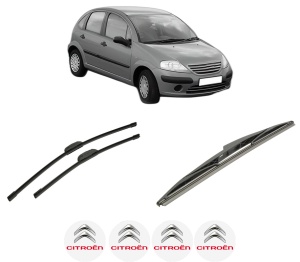 Set 3 stergatoare CITROEN C3 I (FC_, FN_) din 2002-2012, pentru parbriz si luneta fata si spate auto, Bosch Twin-Aerotwin Retrofit, din cauciuc siliconat rezistent, 4 Stickere Auto CITROEN - Img 2