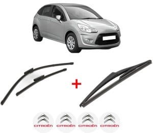 Set 3 stergatoare CITROEN C3 II (SC_) din 2009 - 2016, pentru parbriz si luneta fata si spate auto, Valeo Silencio, din cauciuc siliconat rezistent, 4 Stickere Auto CITROEN v14644