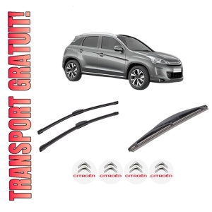 Set 3 stergatoare CITROEN C4 AIRCROSS din 2012, pentru parbriz si luneta fata si spate auto, Bosch Twin-Aerotwin Retrofit, din cauciuc siliconat rezistent, 4 Stickere Auto CITROEN