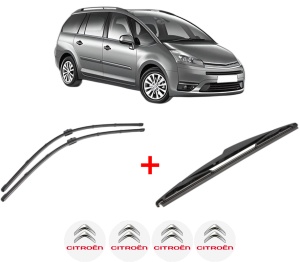 Set 3 stergatoare CITROEN C4 GRAND PICASSO I (UA_) din 2006 - 2013, pentru parbriz si luneta fata si spate auto, Valeo Silencio, din cauciuc siliconat rezistent, 4 Stickere Auto CITROEN v13864