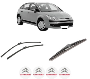 Set 3 stergatoare CITROEN C4 I (LC_) din 2004-2012, pentru parbriz si luneta fata si spate auto, Bosch Twin-Aerotwin, din cauciuc siliconat rezistent, 4 Stickere Auto CITROEN - Img 2
