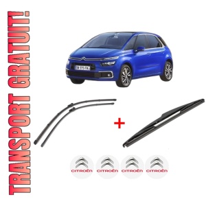Set 3 stergatoare CITROEN C4 SPACETOURER (3D_) din 2018 - 2019, pentru parbriz si luneta fata si spate auto, Valeo Silencio, din cauciuc siliconat rezistent, 4 Stickere Auto CITROEN