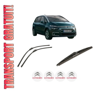 Set 3 stergatoare CITROEN GRAND C4 SPACETOURER Van (3A_, 3E_) din 2019, pentru parbriz si luneta fata si spate auto, Bosch Twin-Aerotwin, din cauciuc siliconat rezistent, 4 Stickere Auto CITROEN