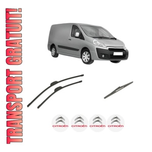 Set 3 stergatoare CITROEN JUMPY II Van din 2007-2016, pentru parbriz si luneta fata si spate auto, Bosch Twin-Aerotwin Retrofit, din cauciuc siliconat rezistent, 4 Stickere Auto CITROEN