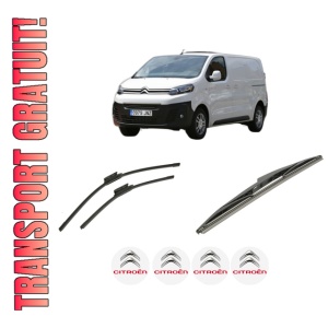 Set 3 stergatoare CITROEN JUMPY III Van (V_) din 2016-2024, pentru parbriz si luneta fata si spate auto, Bosch Twin-Aerotwin, din cauciuc siliconat rezistent, 4 Stickere Auto CITROEN
