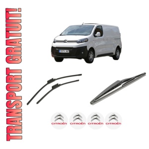 Set 3 stergatoare CITROEN JUMPY III Van (V_) din 2016-2024, pentru parbriz si luneta fata si spate auto, Bosch Twin-Aerotwin, din cauciuc siliconat rezistent, 4 Stickere Auto CITROEN