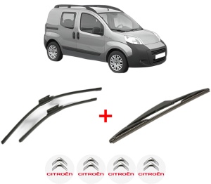 Set 3 stergatoare CITROEN NEMO MPV din 2009, pentru parbriz si luneta fata si spate auto, Bosch Twin, din cauciuc siliconat rezistent, 4 Stickere Auto CITROEN v3485