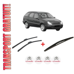 Set 3 stergatoare CITROEN XSARA Break (N2) din 1997 - 2005, pentru parbriz si luneta fata si spate auto, Bosch Twin, din cauciuc siliconat rezistent, 4 Stickere Auto CITROEN